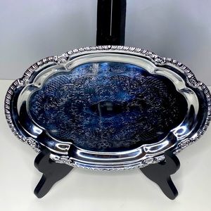 🩶Silvertone Decorative Metal Trinket 6.5" x 9.5" Platter/Tray